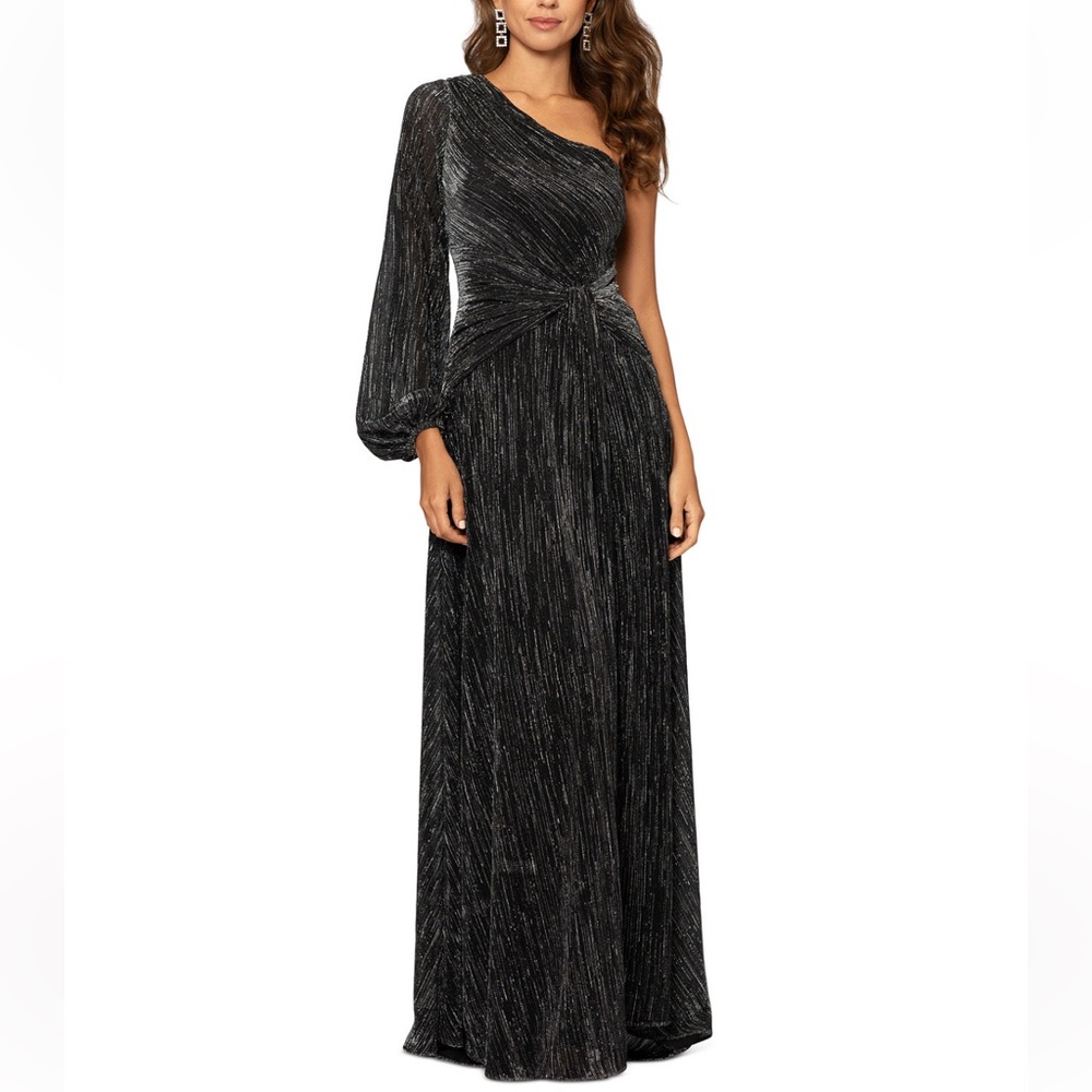 NEW - Betsy & Adam One Shoulder Black Gown